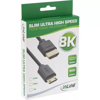 Przewód HDMI Slim Ultra High Speed AM/CM 8K4K pozłacany, czarny 1m