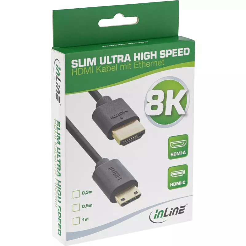 InLine Slim Ultra High Speed HDMI Cable AM/CM 8K4K pozłacany czarny 0,3m
