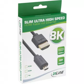 InLine Slim Ultra High Speed HDMI Cable AM/DM 8K4K złocony czarny 0,5 m