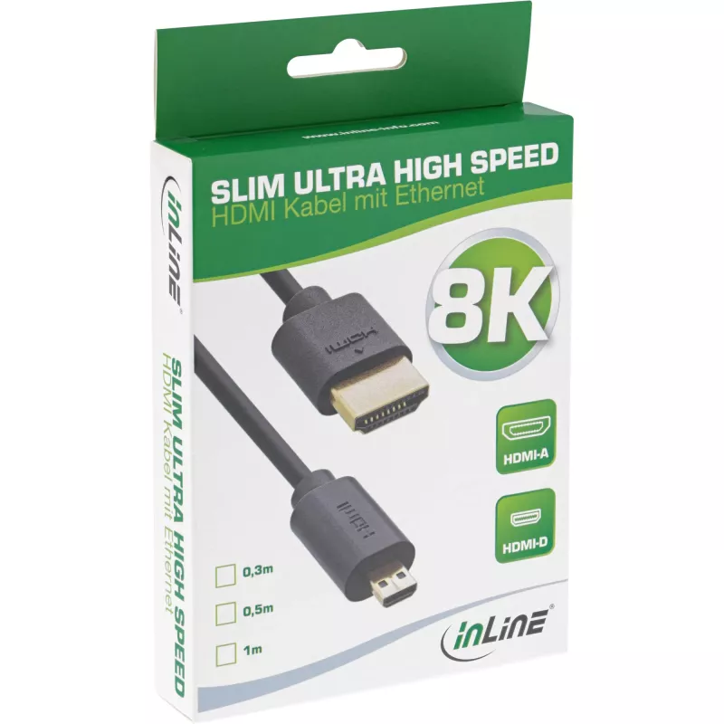 InLine Slim Ultra High Speed HDMI Cable AM/DM 8K4K złocony czarny 0,5 m