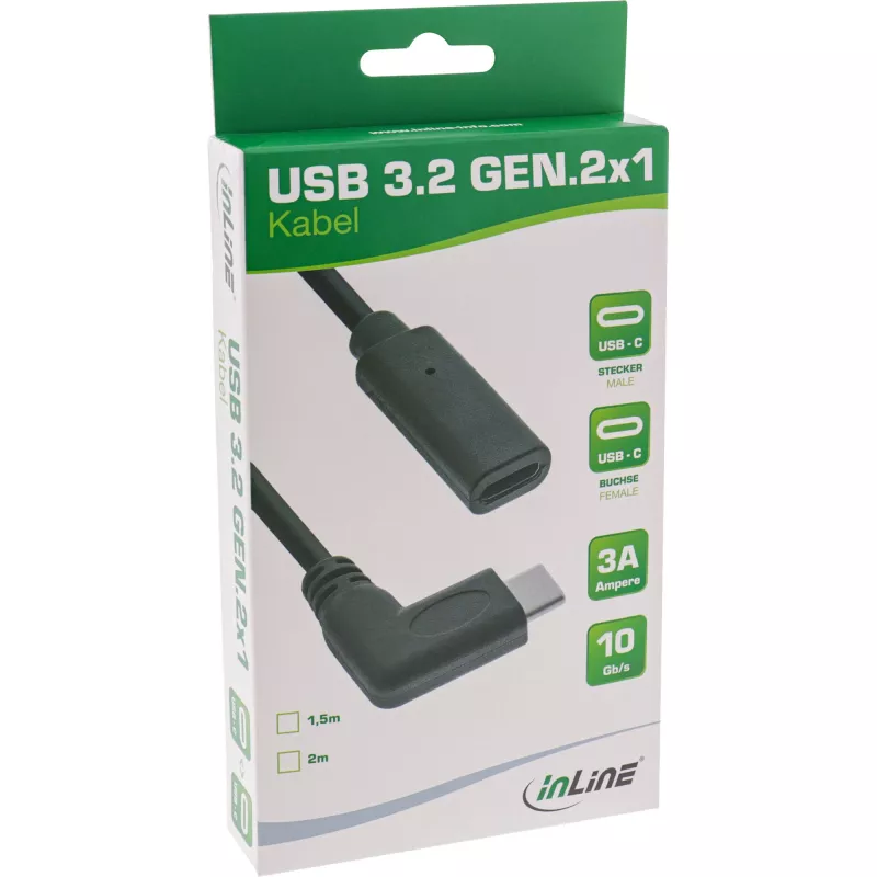 Kabel USB 3.2 Gen.1x2 InLine 35782 USB-C męski kątowe / żeński czarny 2m