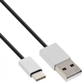 InLine Kabel USB 2.0, USB-C męski / USB-A męski, czarny/alu, elastyczny, 1,5 m
