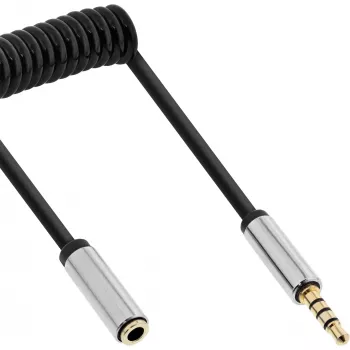 Spiralny kabel audio InLine cienki z wtykiem 3,5 mm męskim / żeńskim, 4-pinowy, stereo, 2 m