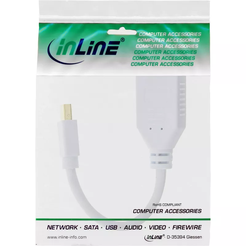 Kabel InLine Mini DisplayPort męski do DisplayPort żeński, 4K2K, biały, 0,15 m