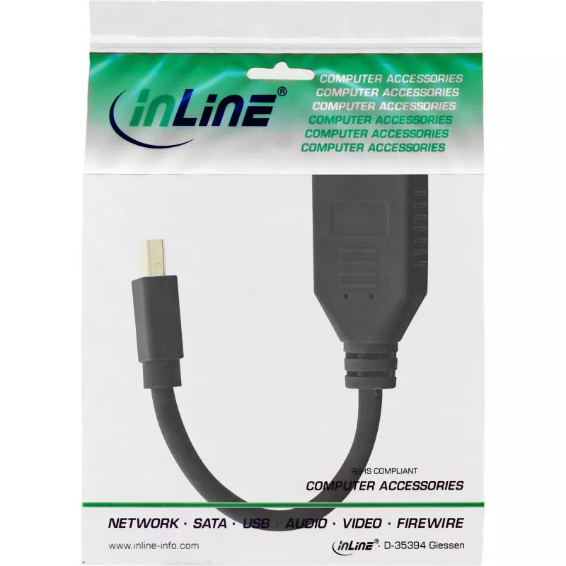 adapter kablowyowy InLine Mini DisplayPort męski do DisplayPort żeński, 4K2K, czarny, 0.15 m