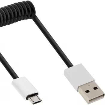 Kabel spiralny InLine Micro-USB 2.0, Typ A/Micro-B M/M, czarny/alu, elastyczny 3m