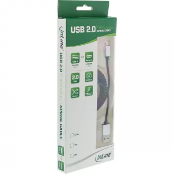 Kabel spiralny InLine Micro-USB 2.0, Typ A/Micro-B M/M, czarny/alu, elastyczny 3m