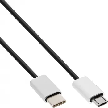 InLine Kabel USB 2.0, wtyk USB-C męski / wtyk Micro-B męski, czarny/alu, elastyczny, 1,5 m