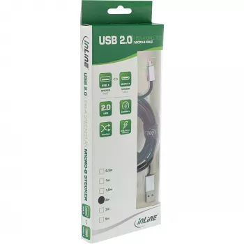 Kabel InLine Micro-USB 2.0, USB typu A / Micro B M/M, czarny/alu, elastyczny, 1 m