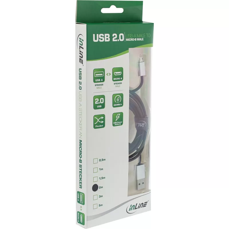 Kabel InLine Micro-USB 2.0, USB Typ A / Micro B M/M, czarny/alu, elastyczny, 3 m
