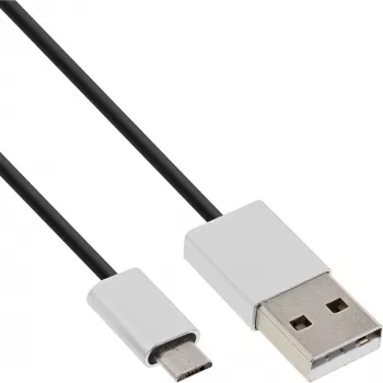 Kabel InLine Micro-USB 2.0, USB typu A / Micro B M/M, czarny/alu, giętki, 5m