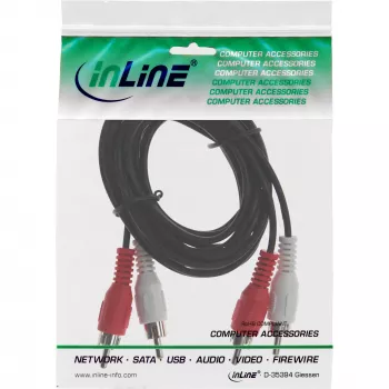 Kabel audio InLine, 2x RCA M/M 20m, męski, 2 x RCA, męski, 20 m, czarny
