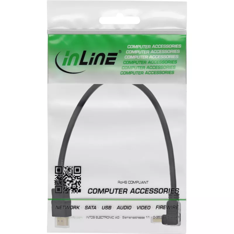 Przewód HDMI High Speed z Ethernetem InLine, kątowy, 0,3 m