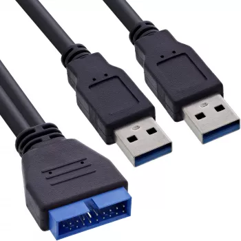 InLine USB 3.0 Premium adapter kablowy 2x USB A męski / złącze na płycie głównej, 0,40 m