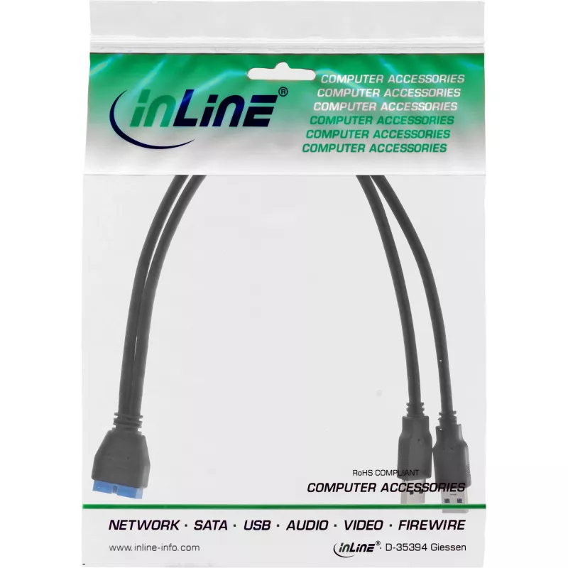 InLine USB 3.0 Premium adapter kablowy 2x USB A męski / złącze na płycie głównej, 0,40 m