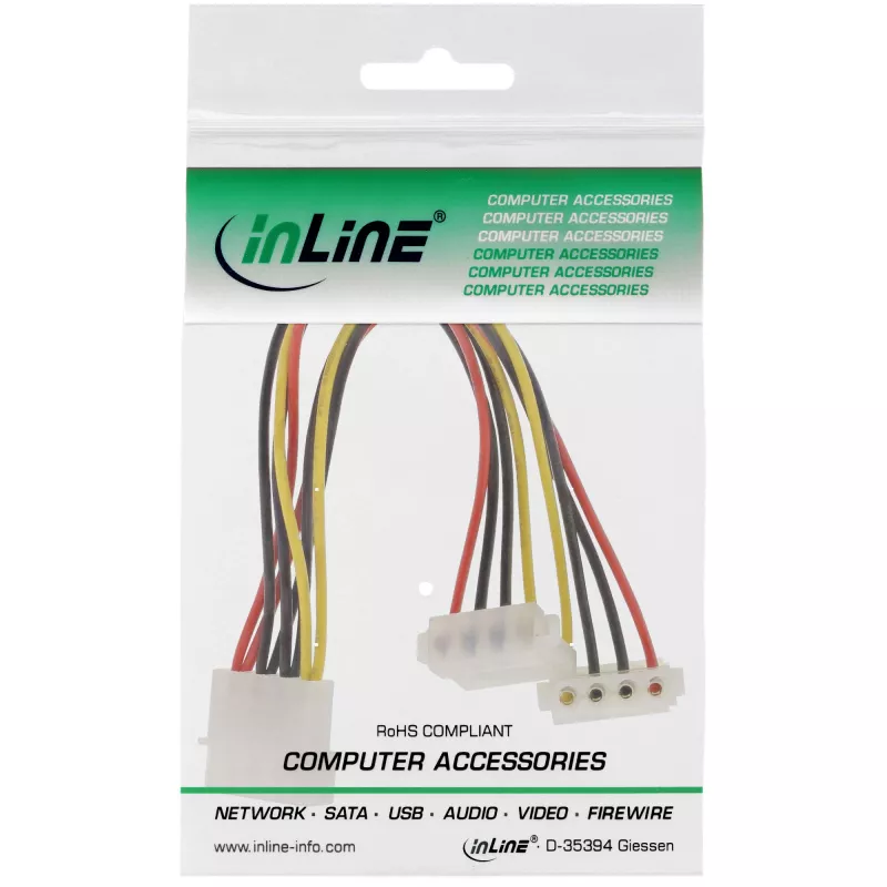 InLine Wewnętrzny kabel zasilający typu Y 1x 4pin Molex / 2x 4pin Molex kątowy 0,15m