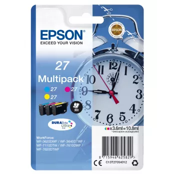 Epson Alarm clock Multipack 3-colour 27 DURABrite Ultra Ink, cyjan, magenta, żółty, atrament pigmentowy, 3,6 ml, 1 szt., 300 stron, Multi pack
