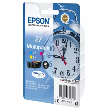 Epson Alarm clock Multipack 3-colour 27 DURABrite Ultra Ink, cyjan, magenta, żółty, atrament pigmentowy, 3,6 ml, 1 szt., 300 stron, Multi pack