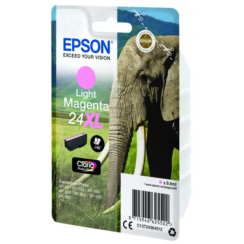 Epson Elephant Singlepack Jasny magenta 24XL Claria Photo HD Ink