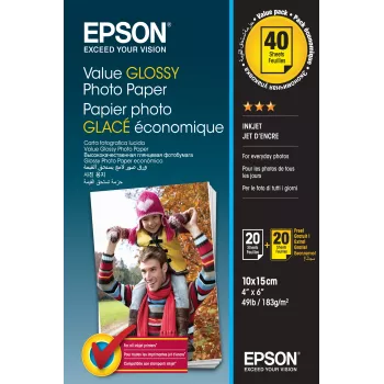 Epson Value błyszczący papier fotograficzny – 10x15 cm – 2x 20 arkuszy (BOGOF)