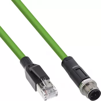 Przemysłowy kabel sieciowy InLine, wtyk męski M12 4-pinowy z kodowaniem D do RJ45, PUR 1m