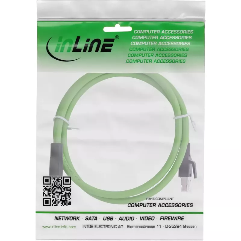 InLine Industrialny kabel sieciowy, wtyk męski M12 4-pin D-kodowany do RJ45, PUR 5m