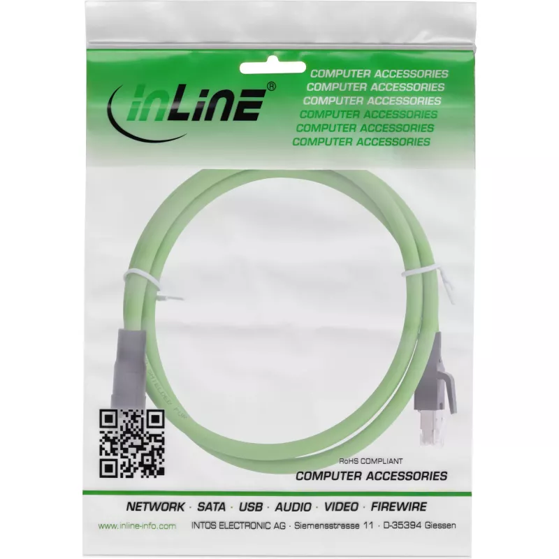 Przemysłowy kabel sieciowy InLine, M12 8-pin X-coded do wtyku RJ45, Cat.6A PUR 5m