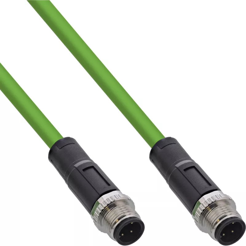 Przemysłowy kabel sieciowy InLine, M12 4-pin D-coded męski/męski, PUR 2m