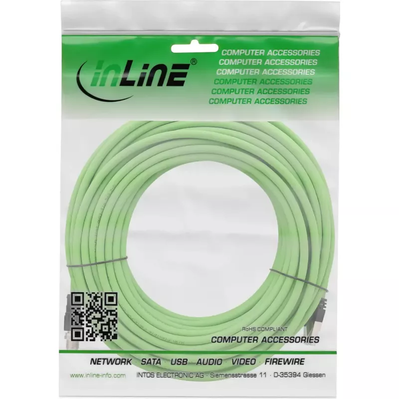 InLine Przemysłowy kabel sieciowy, wtyk M12 8-pin X-kodowany do RJ45, Cat.6A PUR 20m