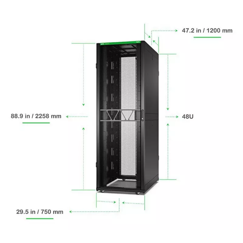 APC NetShelter SX Server Rack Gen 2, 48U, 2258W x 750S x 1200G mm, z bokami, Czarny