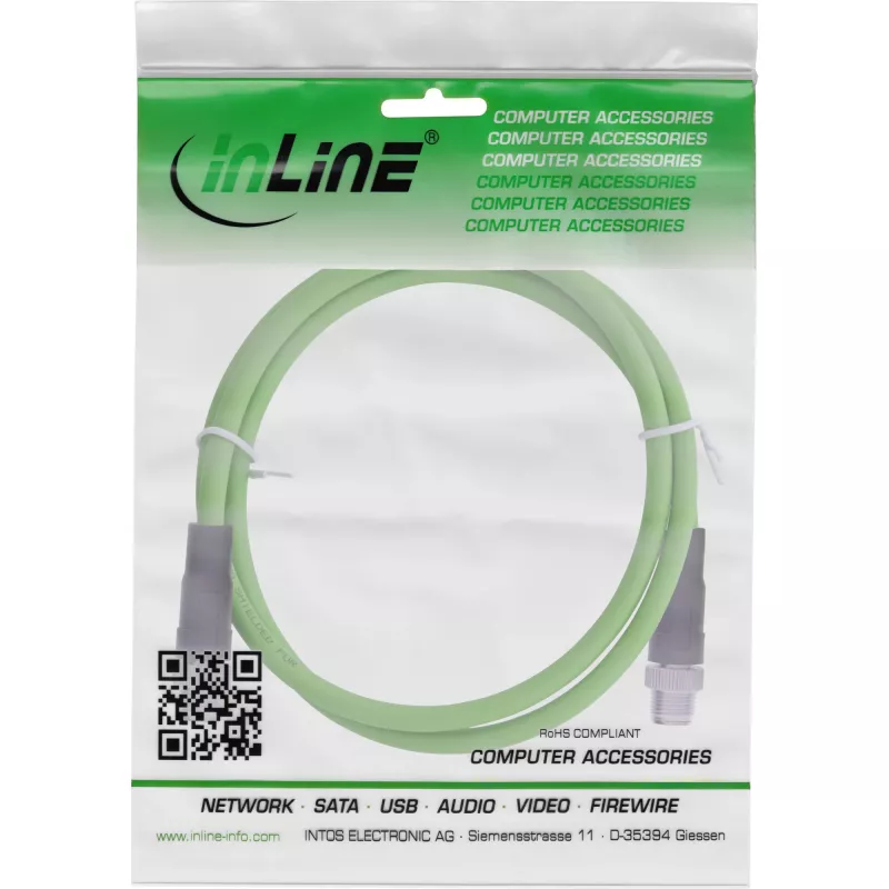 InLine Przemysłowy kabel sieciowy, M12 8-pin X-coded męski/męski, Cat.6A PUR 15m
