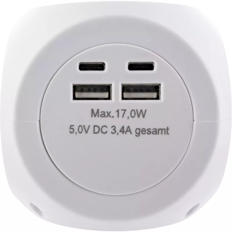 InLine Charging Cube InLine 16499A 3x gniazdo z uziemieniem 2x USB-C 2x USB-A biały 2m