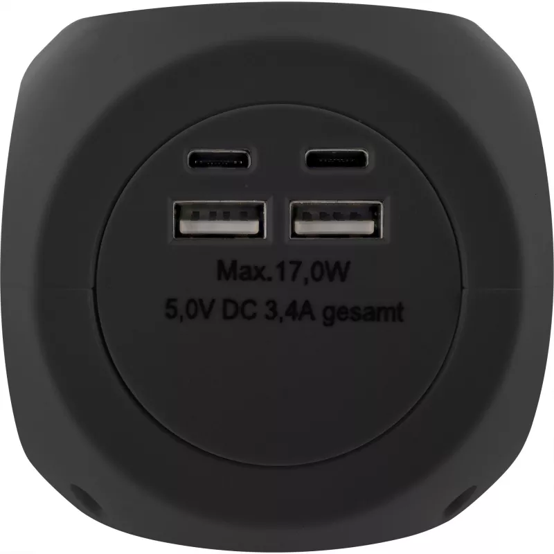 Kostka ładująca InLine InLine 16499B 3x uziemione gniazdo 2x USB-C 2x USB-A czarna 2m