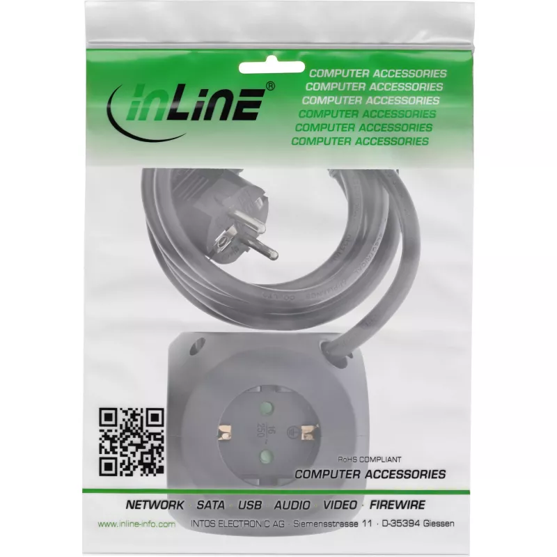 Kostka ładująca InLine InLine 16499B 3x uziemione gniazdo 2x USB-C 2x USB-A czarna 2m