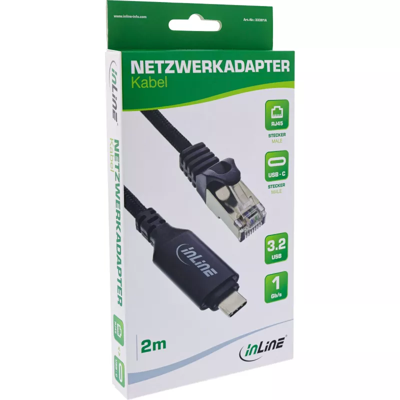 Kabel sieciowy InLine 33381A USB-C do RJ45 Cat6 2m czarny