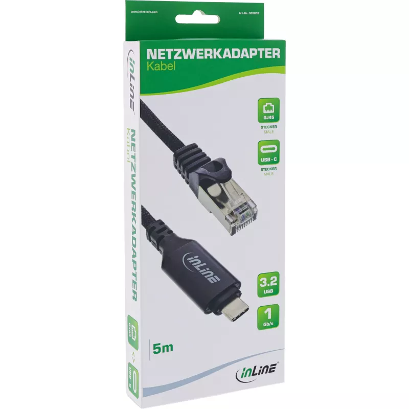 Kabel sieciowy InLine 33381B USB-C na RJ45 Gigabit 5m Czarny