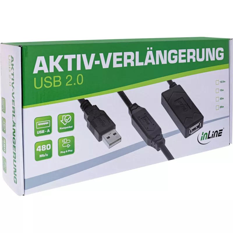 InLine USB 2.0 active extension USB-A male/female 15m 0.48 Gbit/s