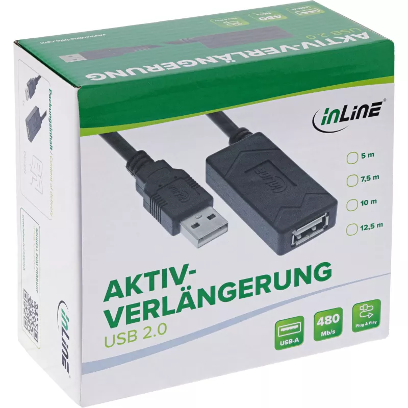 InLine USB 2.0 aktywny przedłużacz, USB-A męski/żeński, 7,5 m