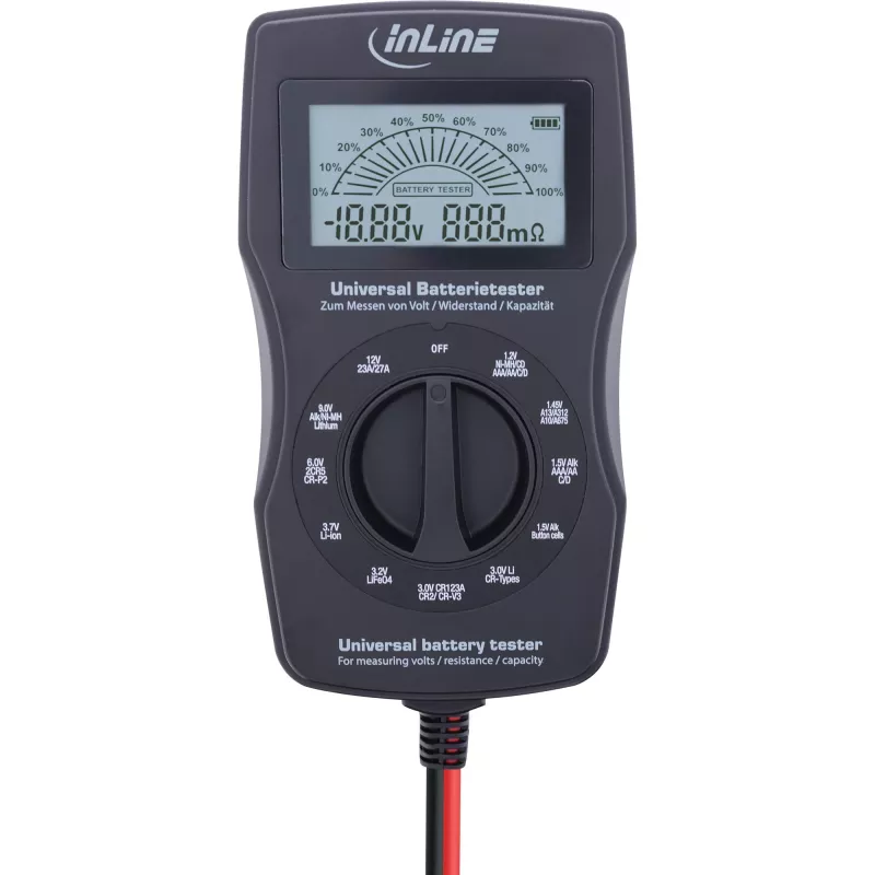 InLine Multifunkcyjny tester baterii, urządzenie pomiarowe z wyświetlaczem LCD