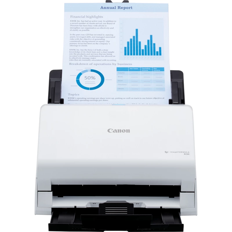 Canon imageFORMULA R30 Bezsterownikowy biurkowy skaner dokumentów, 216 x 356 mm, 600 x 600 DPI, skaner ADF + arkuszowy, biały, CIS, RGB LED