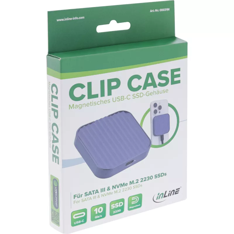 InLine Clip Case - Magnetyczna obudowa USB-C na dyski SSD SATA III i NVMe M.2