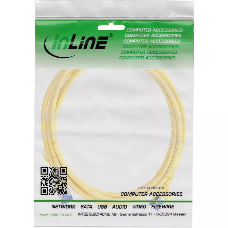 Patch kabel InLine Cat.6A S/FTP cienki TPE (LSZH) PoE, żółty, 3 m