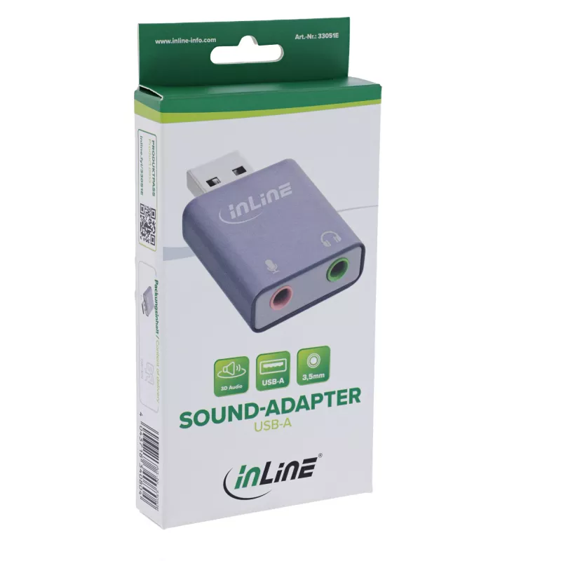 Przetwornik audio InLine 33051E USB typu A szary 42 mm x 30 mm x 12 mm