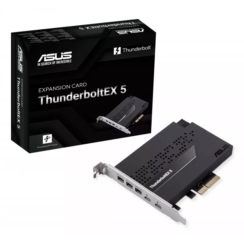 Karta interfejsu ASUS ThunderboltEX 5 — PCIe 4.0, Intel JHL9580, Mini DisplayPort, USB 2.0, 120 Gbit/s