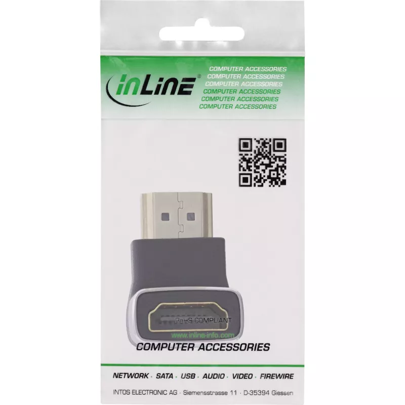 Adapter kątowy HDMI InLine 17991F HDMI A Czarny Szary Pozłacane styki