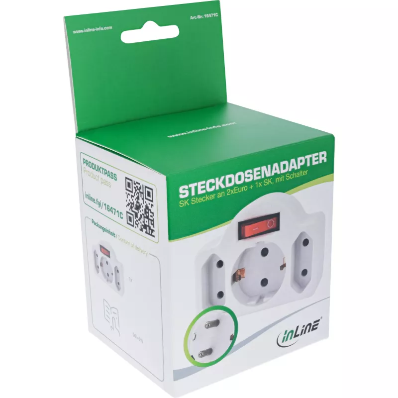 Adapter wtyczki zasilającej typ F InLine 16471C 2x typ C + typ F biały