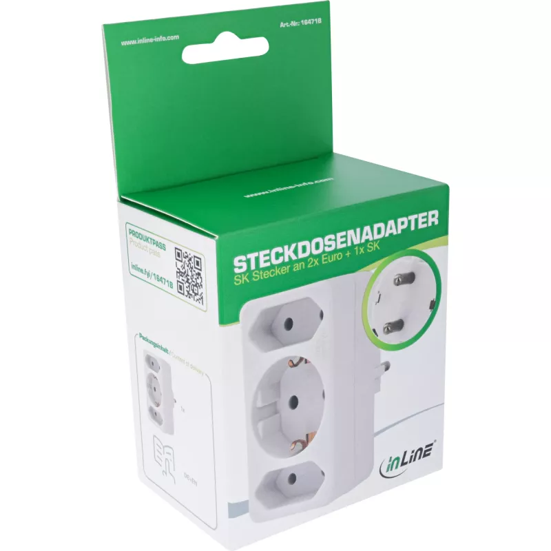 Adapter wtyczki zasilającej typ F InLine 16471B 2x typ C + typ F biały