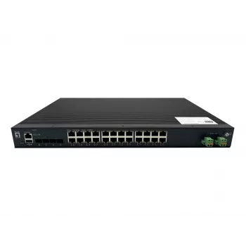 LevelOne 28-Port L2 Plus Managed PoE Industrial Switch, 4 x 1/2.5/10GbE SFP+, 24 PoE Outputs, 370W, 802.3AF/AT/BT PoE, 19 inch Rack Mount, -40°C to 80°C