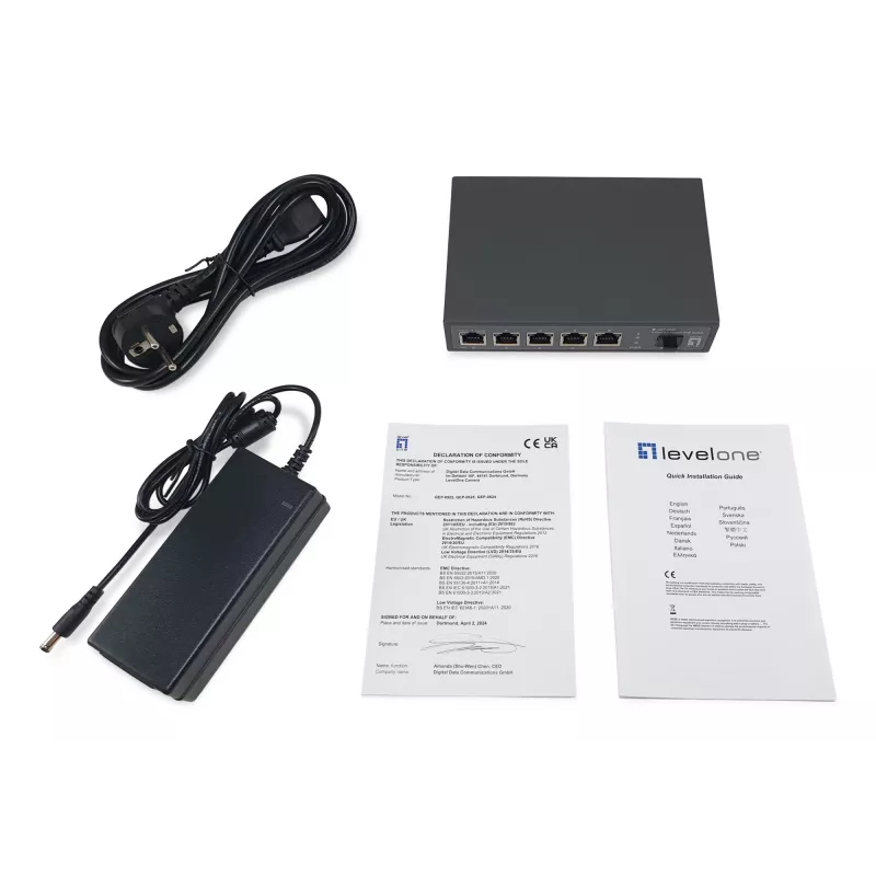 LevelOne GEP-0625 przełącznik sieciowy niezarządzalny 2.5G Ethernet (100/1000/2500) Power over Ethernet (PoE) czarny
