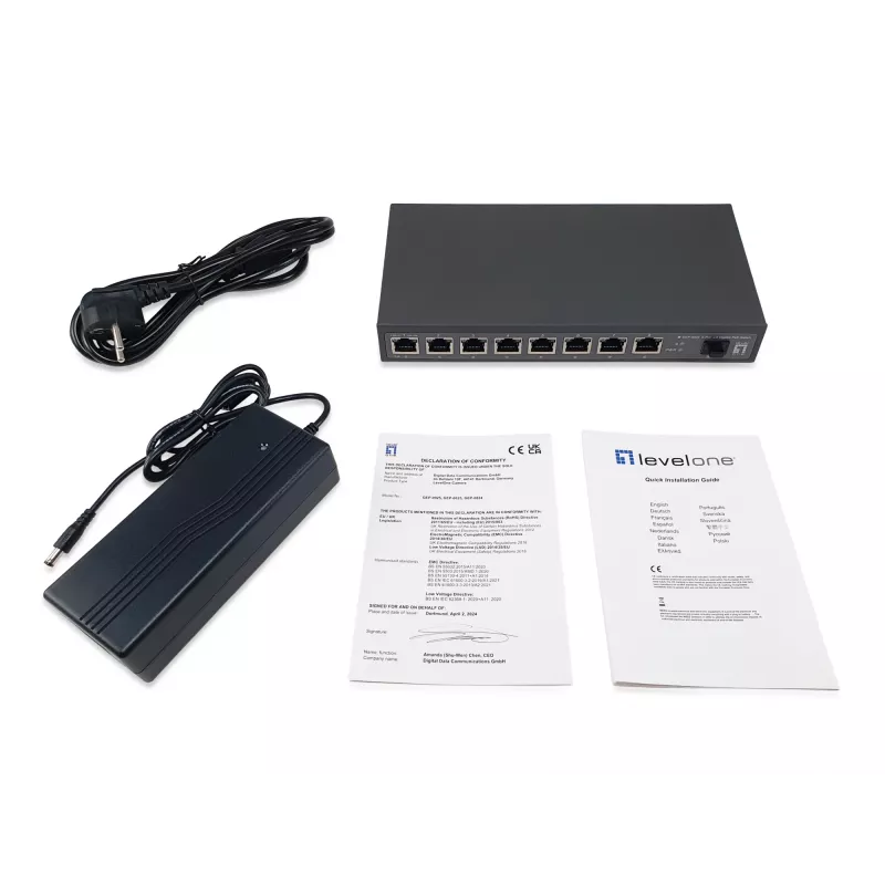 LevelOne GEP-0925 przełącznik sieciowy Niezarządzalny 2.5G Ethernet (100/1000/2500) Power over Ethernet (PoE) Czarny